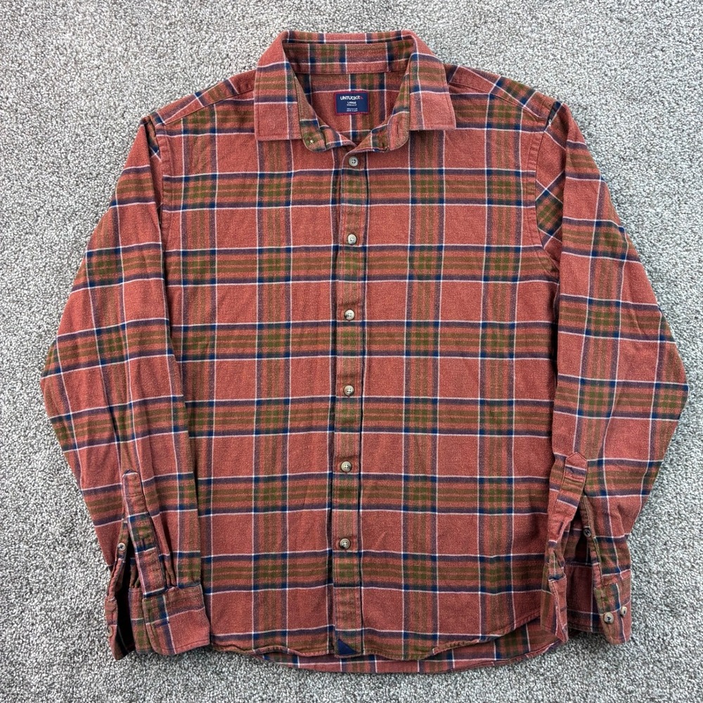 UNTUCKit Flannel Button Down Shirt Mens Large Red Plaid 100% Cotton Regular Fit